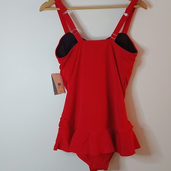 NWT Aquashape by Dolfin One Piece Bathing Suit with Skirt Attached Red S… - Picture 2 of 9